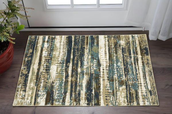 Homeroots 3' Beige Abstract Area Rug - Stylish Power Loom Design For Comfort, Stain Resistant & Versatile Decor 3' X 5' Polypropylene,Polyester 575372