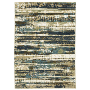 HomeRoots 3' Modern Beige and Blue Abstract Area Rug - Durable, Stain-Resistant Design for Stylish Living Spaces 3' X 5' 575372