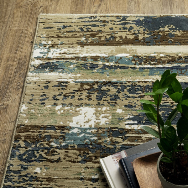 Homeroots 3' Beige Abstract Area Rug - Stylish Power Loom Design For Comfort, Stain Resistant & Versatile Decor 3' X 5' Polypropylene,Polyester 575372