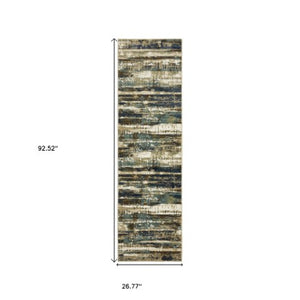 Homeroots 3' Beige Abstract Area Rug - Stylish Power Loom Design For Comfort, Stain Resistant & Versatile Decor 8' Runner Polypropylene,Polyester 575373