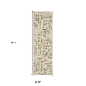 Homeroots 3' Ivory Abstract Area Rug - Elegant Stain-resistant Design For Cozy Living Spaces And Homes 8' Runner Polypropylene,Polyester 575375