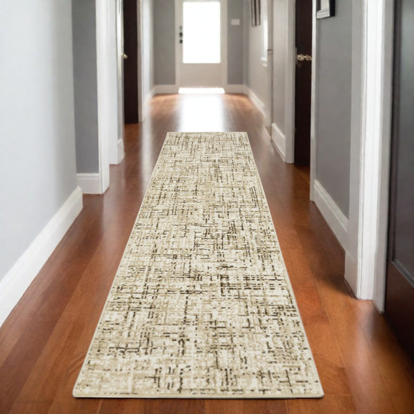 Homeroots 3' Ivory Abstract Area Rug - Elegant Stain-resistant Design For Cozy Living Spaces And Homes 8' Runner Polypropylene,Polyester 575375