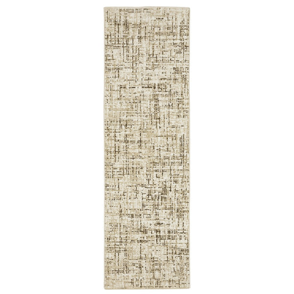 HomeRoots 3' Modern Ivory and Brown Abstract Area Rug - Durable, Stain-Resistant Design for Any Space 8' Runner 575375