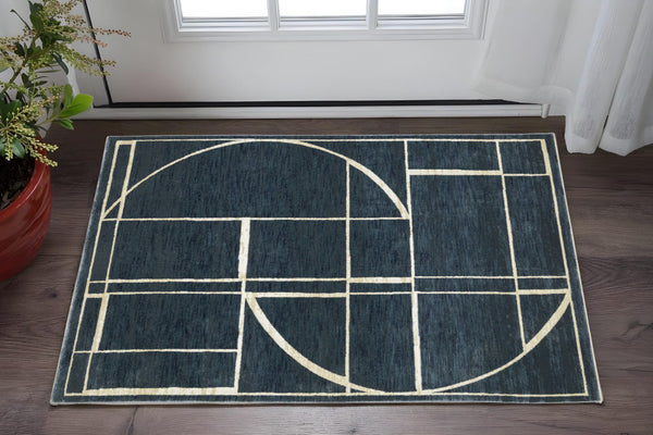 Homeroots 3' Stylish Blue Geometric Area Rug - Perfect For Kids And Pets, Stain Resistant, Adds Warmth To Home 3' X 5' Polypropylene,Polyester 575376