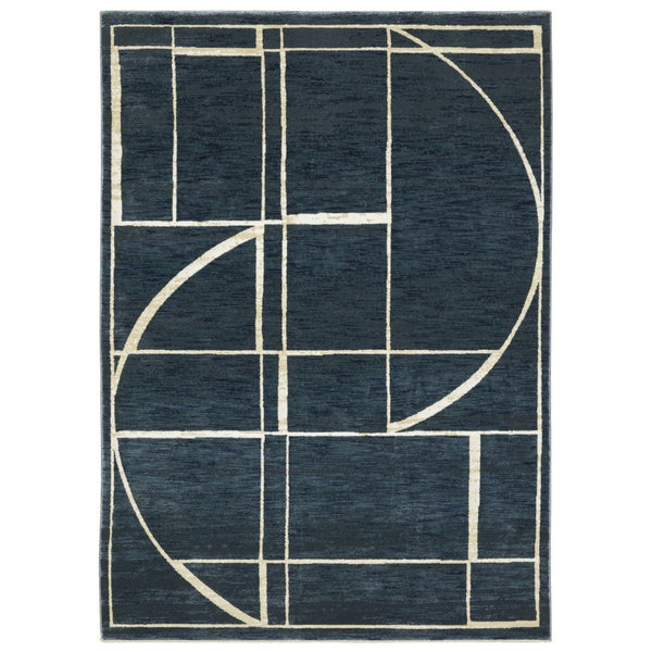 HomeRoots 3' Blue and Ivory Geometric Area Rug - Contemporary Design for High-Traffic Spaces, Stain-Resistant 3' X 5' 575376