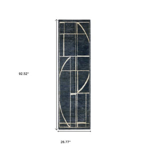 Homeroots 3' Stylish Blue Geometric Area Rug - Perfect For Kids And Pets, Stain Resistant, Adds Warmth To Home 8' Runner Polypropylene,Polyester 575377