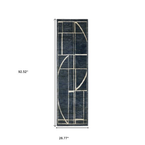 Homeroots 3' Stylish Blue Geometric Area Rug - Perfect For Kids And Pets, Stain Resistant, Adds Warmth To Home 8' Runner Polypropylene,Polyester 575377