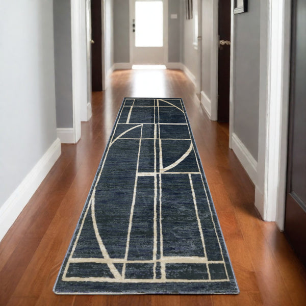 Homeroots 3' Stylish Blue Geometric Area Rug - Perfect For Kids And Pets, Stain Resistant, Adds Warmth To Home 8' Runner Polypropylene,Polyester 575377