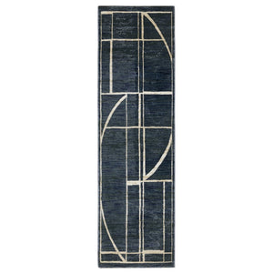 HomeRoots 3' Blue and Ivory Geometric Area Rug - Contemporary Design for High-Traffic Spaces, Stain-Resistant 8' Runner 575377