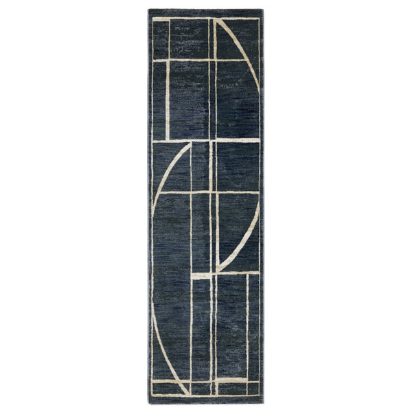 HomeRoots 3' Blue and Ivory Geometric Area Rug - Contemporary Design for High-Traffic Spaces, Stain-Resistant 8' Runner 575377