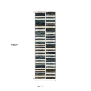 Homeroots 3' Stylish Ivory Geometric Area Rug – Stain Resistant, Soft Texture For Elegant Home Decor Enhancement 8' Runner Polypropylene,Polyester 575379