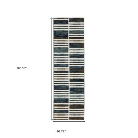 Homeroots 3' Stylish Ivory Geometric Area Rug – Stain Resistant, Soft Texture For Elegant Home Decor Enhancement 8' Runner Polypropylene,Polyester 575379