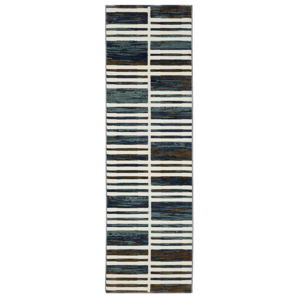 HomeRoots 3' Ivory and Blue Geometric Area Rug - Soft, Durable, and Stylish for Modern Living Spaces 8' Runner 575379