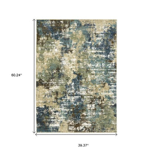 Homeroots 3' Abstract Blue Area Rug - Stain Resistant, Soft Texture, Perfect For Kids & Pets, Adds Warmth 3' X 5' Polypropylene,Polyester 575380