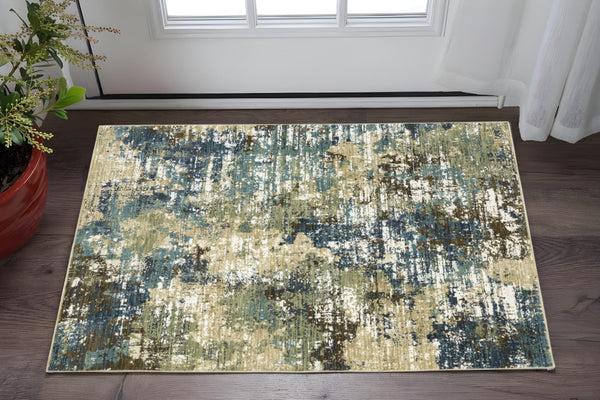 Homeroots 3' Abstract Blue Area Rug - Stain Resistant, Soft Texture, Perfect For Kids & Pets, Adds Warmth 3' X 5' Polypropylene,Polyester 575380