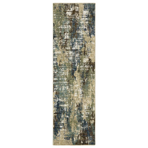 Homeroots 3' Abstract Blue Area Rug - Stain Resistant, Soft Texture, Perfect For Kids & Pets, Adds Warmth 8' Runner Polypropylene,Polyester 575381