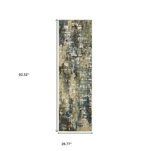 Homeroots 3' Abstract Blue Area Rug - Stain Resistant, Soft Texture, Perfect For Kids & Pets, Adds Warmth 8' Runner Polypropylene,Polyester 575381