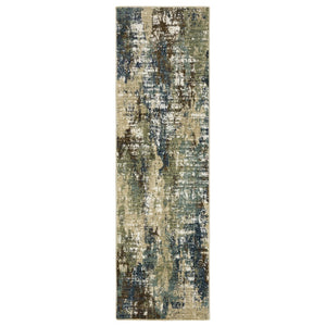 HomeRoots 3' Blue and Green Abstract Area Rug – Durable, Stain Resistant, Perfect for Modern Homes with Kids & Pets 8' Runner 575381