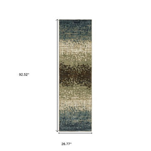 Homeroots 3' Blue Abstract Area Rug - Stain Resistant, Stylish Design For Kids And Pets, Perfect For Any Room 8' Runner Polypropylene,Polyester 575385