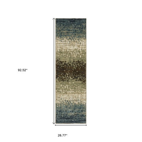 Homeroots 3' Blue Abstract Area Rug - Stain Resistant, Stylish Design For Kids And Pets, Perfect For Any Room 8' Runner Polypropylene,Polyester 575385