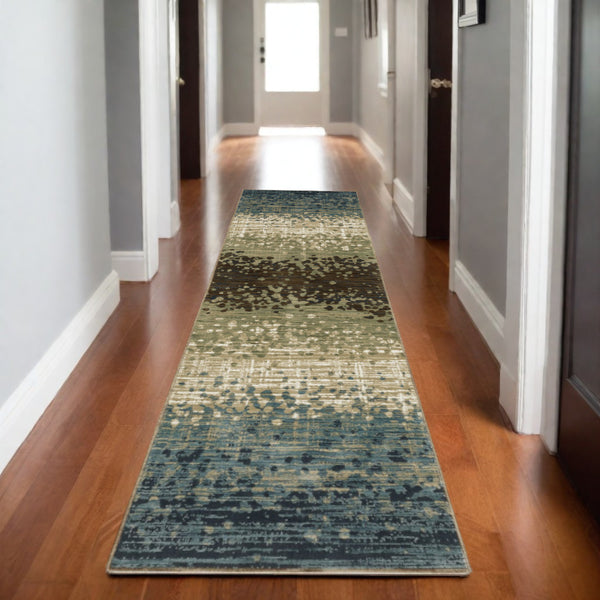 Homeroots 3' Blue Abstract Area Rug - Stain Resistant, Stylish Design For Kids And Pets, Perfect For Any Room 8' Runner Polypropylene,Polyester 575385