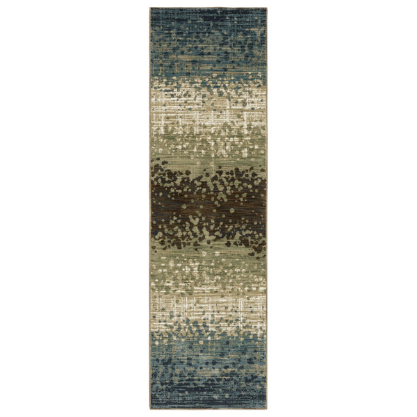 HomeRoots 3' Modern Abstract Area Rug in Calming Blue & Brown – Durable, Soft, Stain-Resistant Design for Homes 8' Runner 575385