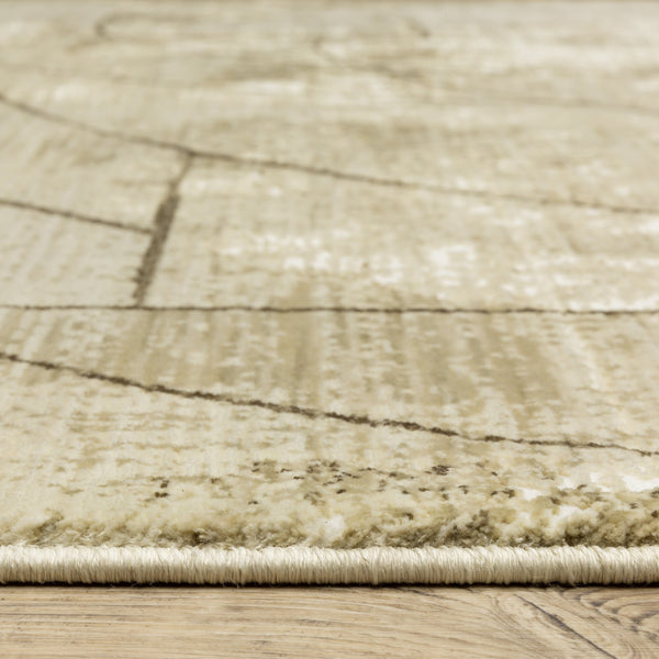 Homeroots 3' Artistic Beige Geometric Power Loom Area Rug - Stain Resistant, Perfect For Kids And Pets 3' X 5' Polypropylene,Polyester 575388