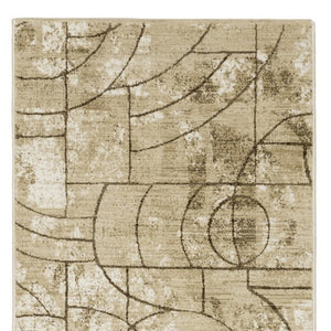 Homeroots 3' Artistic Beige Geometric Power Loom Area Rug - Stain Resistant, Perfect For Kids And Pets 8' Runner Polypropylene,Polyester 575389