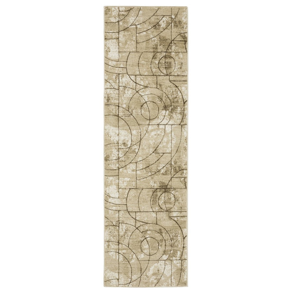 HomeRoots 3' Modern Beige and Brown Geometric Area Rug for Entryways and Living Rooms, Stylish & Durable Design 8' Runner 575389