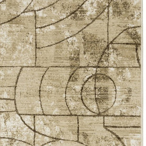 Homeroots 3' Artistic Beige Geometric Power Loom Area Rug - Stain Resistant, Perfect For Kids And Pets 8' Runner Polypropylene,Polyester 575389