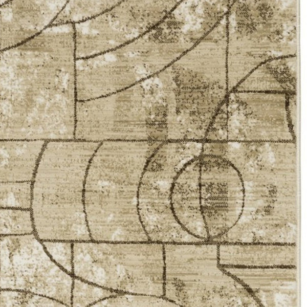 Homeroots 3' Artistic Beige Geometric Power Loom Area Rug - Stain Resistant, Perfect For Kids And Pets 8' Runner Polypropylene,Polyester 575389