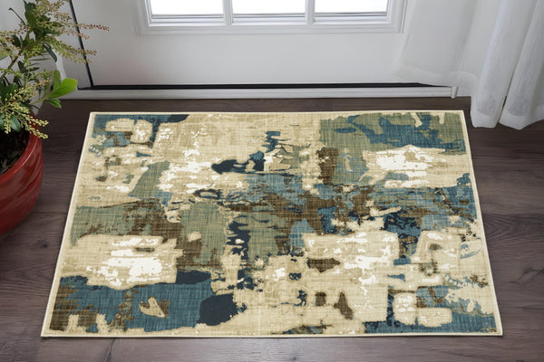 Homeroots 3' Abstract Beige Area Rug - Stylish And Stain-resistant Design For Modern Living Spaces 3' X 5' Polypropylene,Polyester 575390