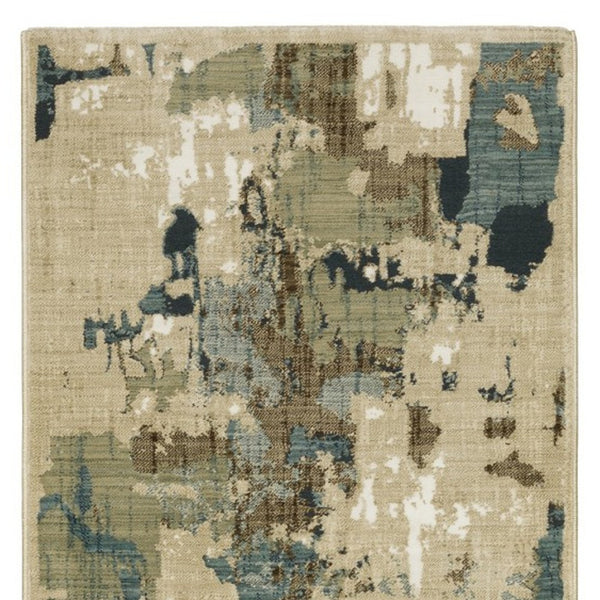 Homeroots 3' Abstract Beige Area Rug - Stylish And Stain-resistant Design For Modern Living Spaces 8' Runner Polypropylene,Polyester 575391
