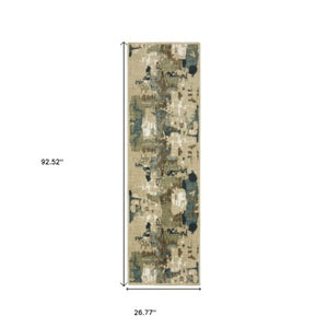 Homeroots 3' Abstract Beige Area Rug - Stylish And Stain-resistant Design For Modern Living Spaces 8' Runner Polypropylene,Polyester 575391