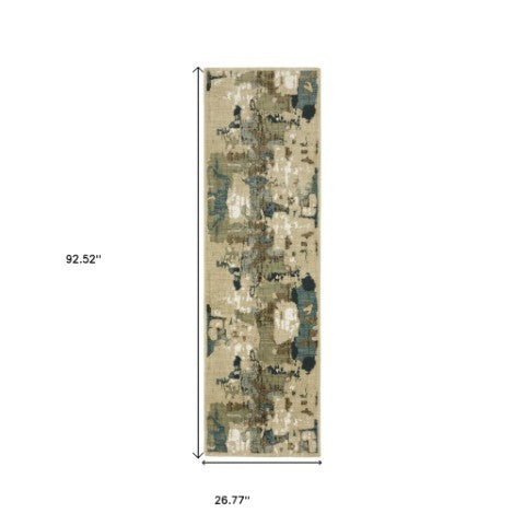 Homeroots 3' Abstract Beige Area Rug - Stylish And Stain-resistant Design For Modern Living Spaces 8' Runner Polypropylene,Polyester 575391