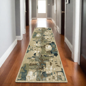 Homeroots 3' Abstract Beige Area Rug - Stylish And Stain-resistant Design For Modern Living Spaces 8' Runner Polypropylene,Polyester 575391