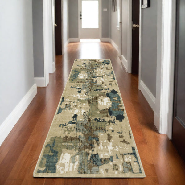 Homeroots 3' Abstract Beige Area Rug - Stylish And Stain-resistant Design For Modern Living Spaces 8' Runner Polypropylene,Polyester 575391