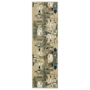 HomeRoots 3' Modern Abstract Area Rug in Beige, Blue, and Brown - Durable, Stylish, Versatile for Any Room 8' Runner 575391