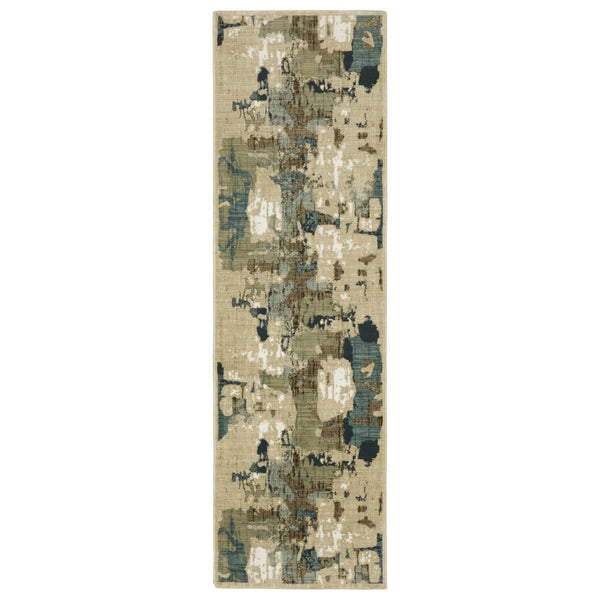 HomeRoots 3' Modern Abstract Area Rug in Beige, Blue, and Brown - Durable, Stylish, Versatile for Any Room 8' Runner 575391