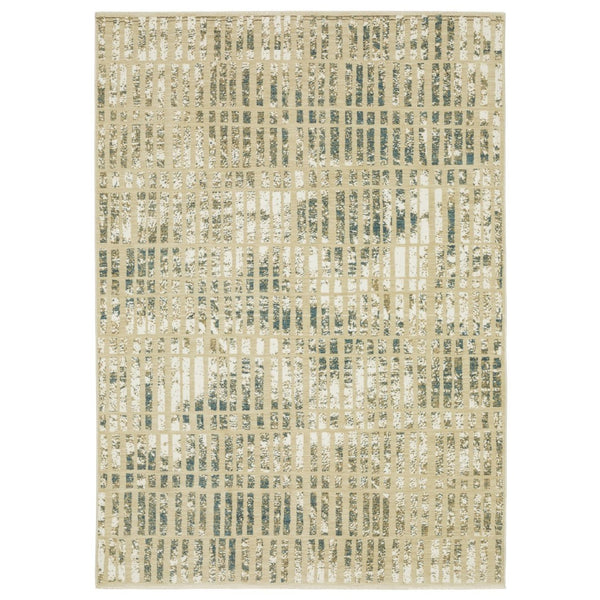 HomeRoots 3' Beige and Blue Geometric Area Rug - Stylish Modern Design for High-Traffic Spaces and Durability 3' X 5' 575392