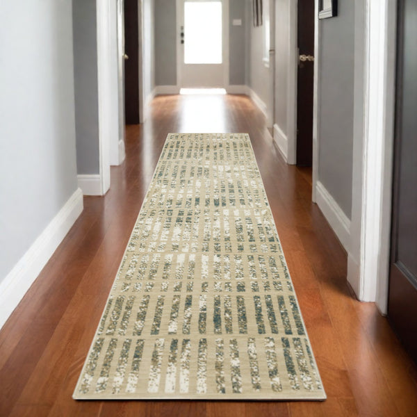 Homeroots 3' Beige Geometric Area Rug - Stylish, Stain Resistant Design For Kid And Pet-friendly Spaces 8' Runner Polypropylene,Polyester 575393