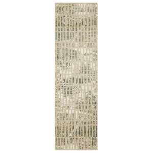 HomeRoots 3' Beige and Blue Geometric Area Rug - Stylish Modern Design for High-Traffic Spaces and Durability 8' Runner 575393