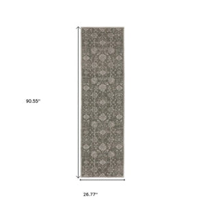 Homeroots 4' Gray Oriental Area Rug - Stylish, Stain-resistant Design For Cozy Spaces And Modern Decor 8' Runner Polyester 575395