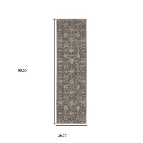 Homeroots 4' Gray Oriental Area Rug - Stylish, Stain-resistant Design For Cozy Spaces And Modern Decor 8' Runner Polyester 575395