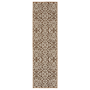 HomeRoots 5' Timeless Rust and Beige Oriental Area Rug - Durable, Stain-Resistant Design for Warm Living Spaces 8' Runner 575396