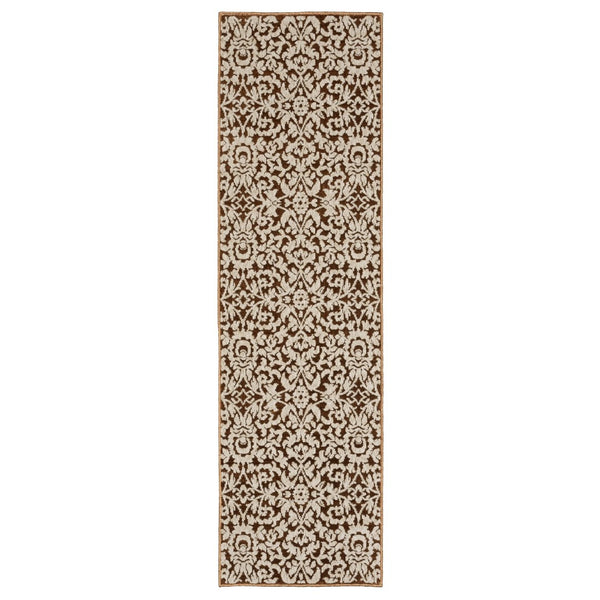 HomeRoots 5' Timeless Rust and Beige Oriental Area Rug - Durable, Stain-Resistant Design for Warm Living Spaces 8' Runner 575396