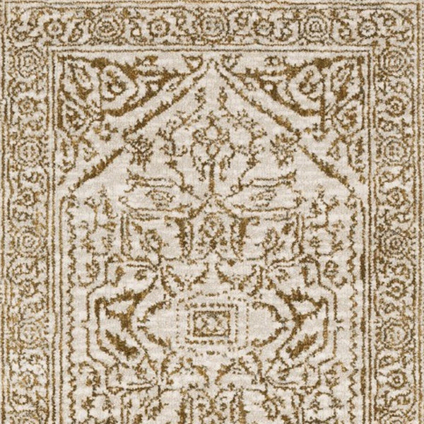 Homeroots 5' Ivory And Gold Oriental Area Rug - Stain Resistant, Stylish Design For Any Home Decor 8' Runner Polyester 575397