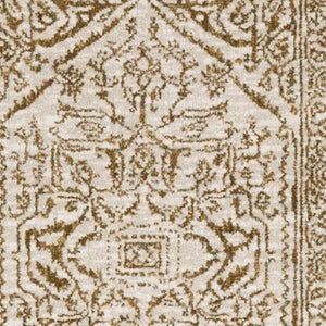 Homeroots 5' Ivory And Gold Oriental Area Rug - Stain Resistant, Stylish Design For Any Home Decor 8' Runner Polyester 575397