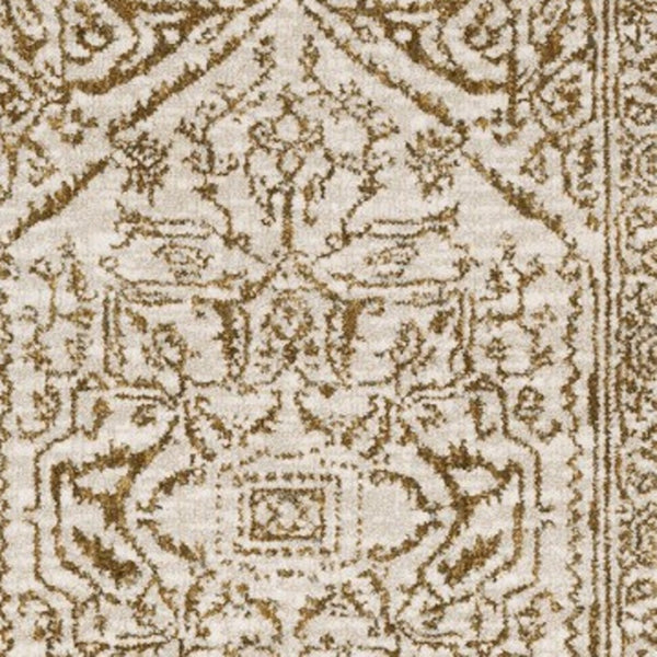 Homeroots 5' Ivory And Gold Oriental Area Rug - Stain Resistant, Stylish Design For Any Home Decor 8' Runner Polyester 575397