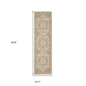 Homeroots 5' Ivory And Gold Oriental Area Rug - Stain Resistant, Stylish Design For Any Home Decor 8' Runner Polyester 575397